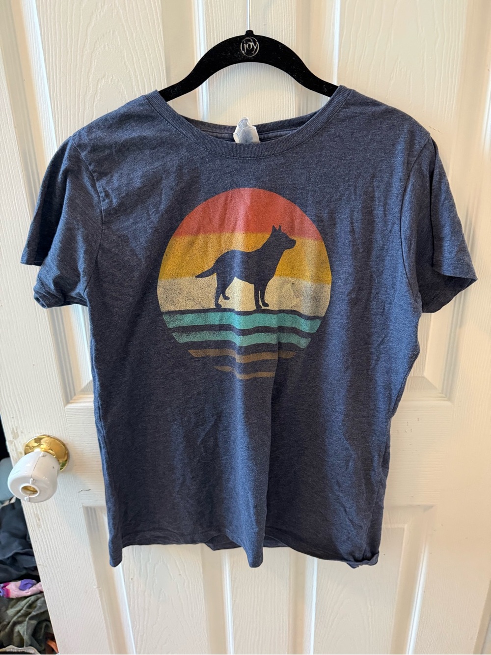 Dog Graphic Tee - Navy Blue with Multi-Color Sunset -